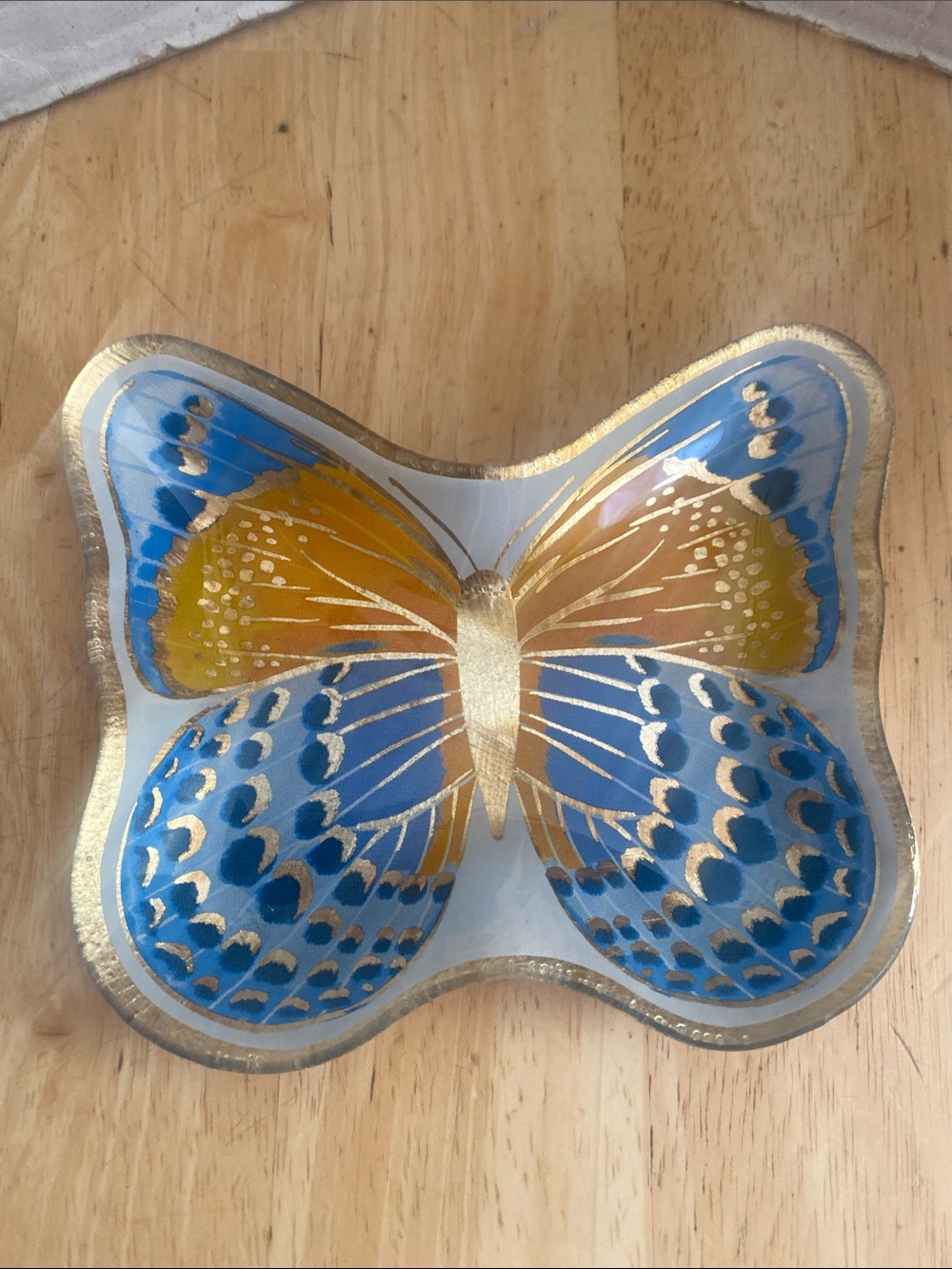 Decorative Blue and Gold Butterfly trinket dish NWT About 4.5 x4
